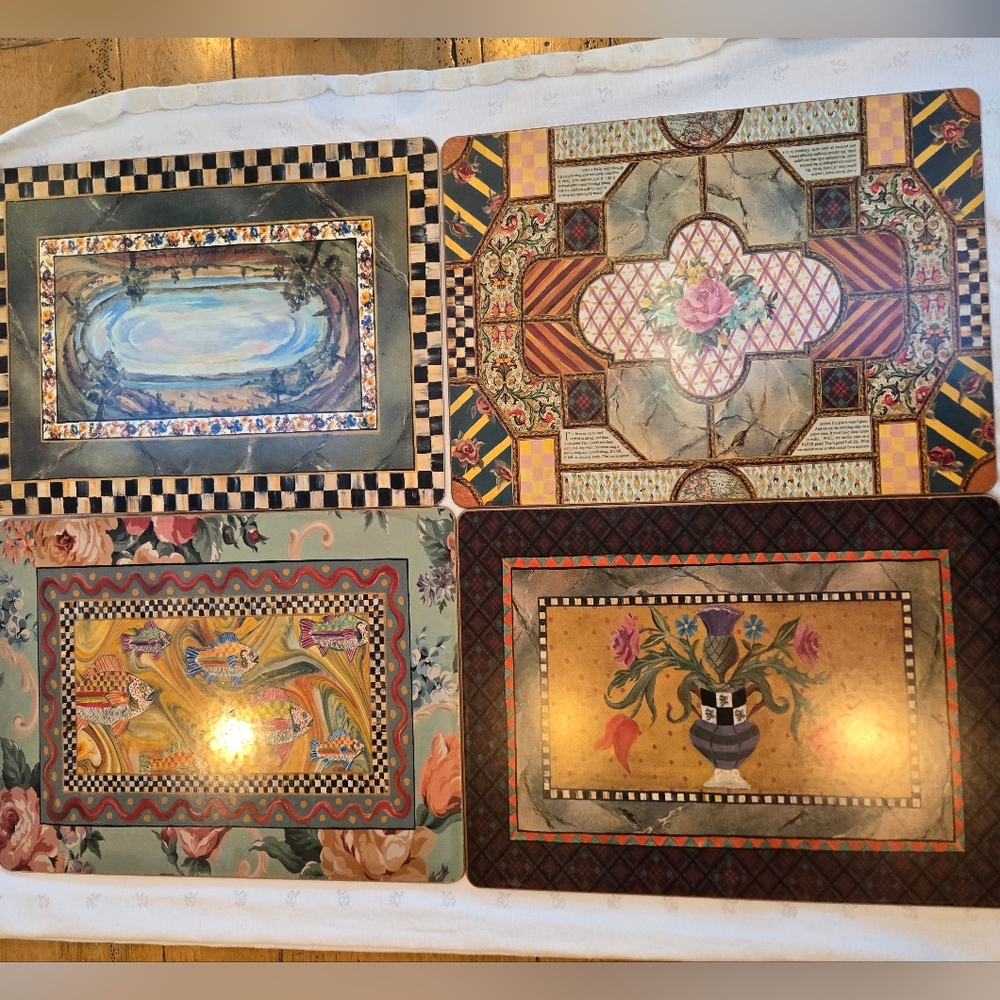 Set of 4 Mackenzie-Childs Placemats Cork back
